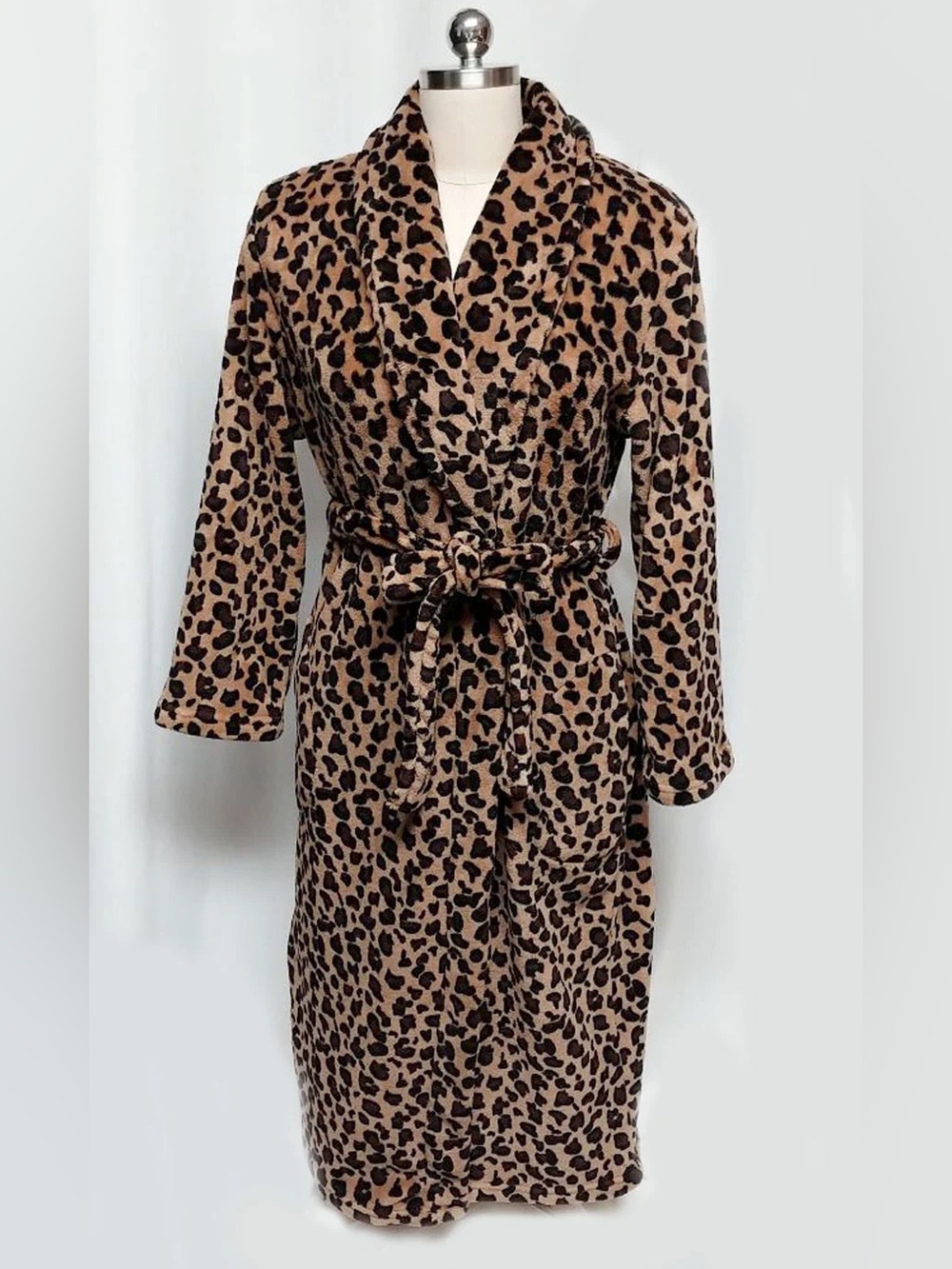 Noir Jasmine Rose Buttery Soft Leopard Print Midi Dress SZ Medium Like New w Tie
